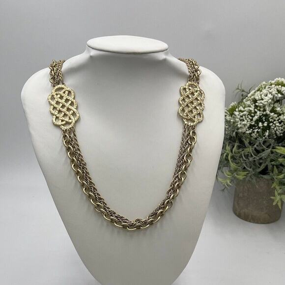 Lia Sophia Multi Strand Brushed Matte Gold Tone Long Celtic Knotted Necklace - Picture 1 of 12